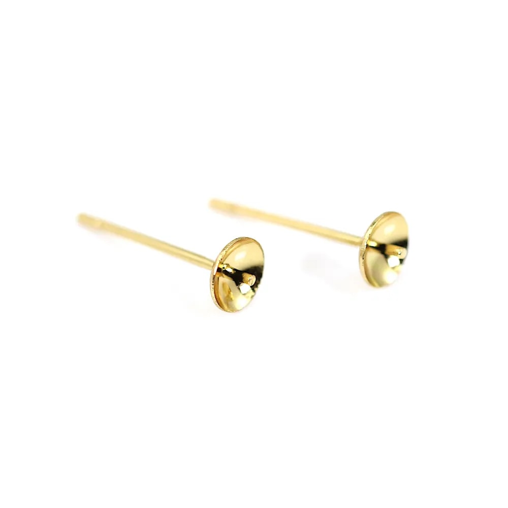 Clou d'oreille pour semi percée coupelle 4mm - Acier Inox 304 doré x 4pcs
