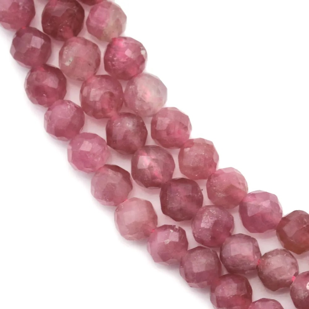 Tourmaline dark pink, in shape of round faceted, measuring 4mm, x 40cm