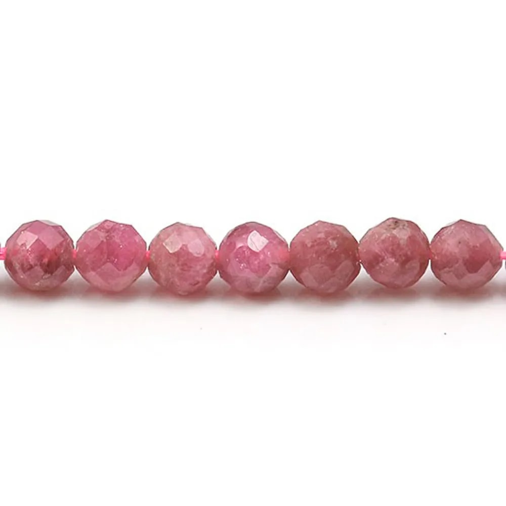 Tourmaline rose foncé, de forme ronde facetté, 4mm x 6pcs