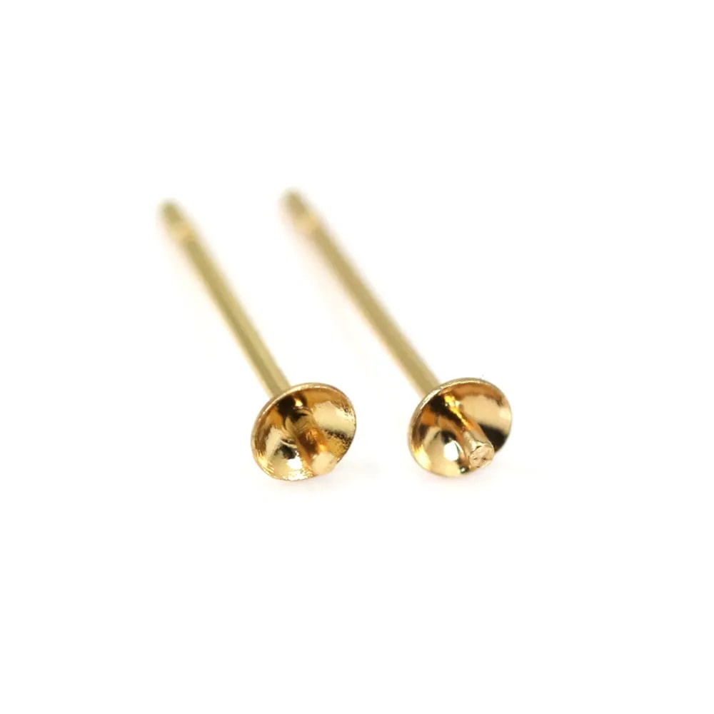 Clou d'oreille pour semi percée coupelle 3mm - Acier Inox 304 doré x 4pcs