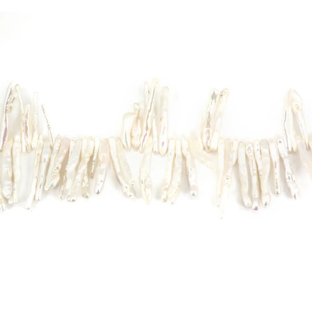 Perles de culture d'eau Douce blanc forme baroque tube 15-20mm x 40cm