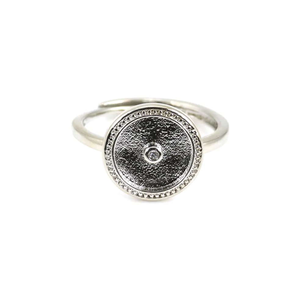 Anillo ajustable para cabujón donut de 10mm - Óxido de circonio - Plateado x 1pc