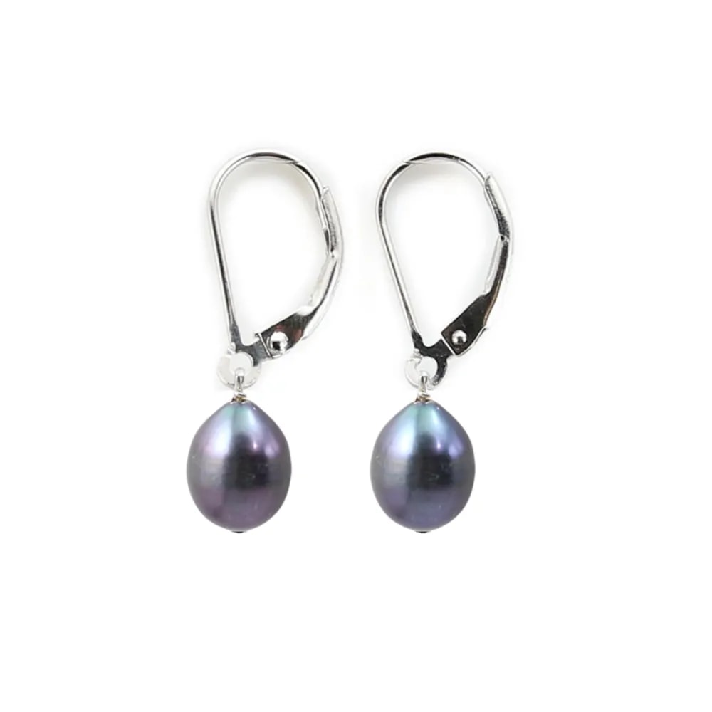 Boucle d'oreille perle d'eau douce noir 8mm x 2pcs