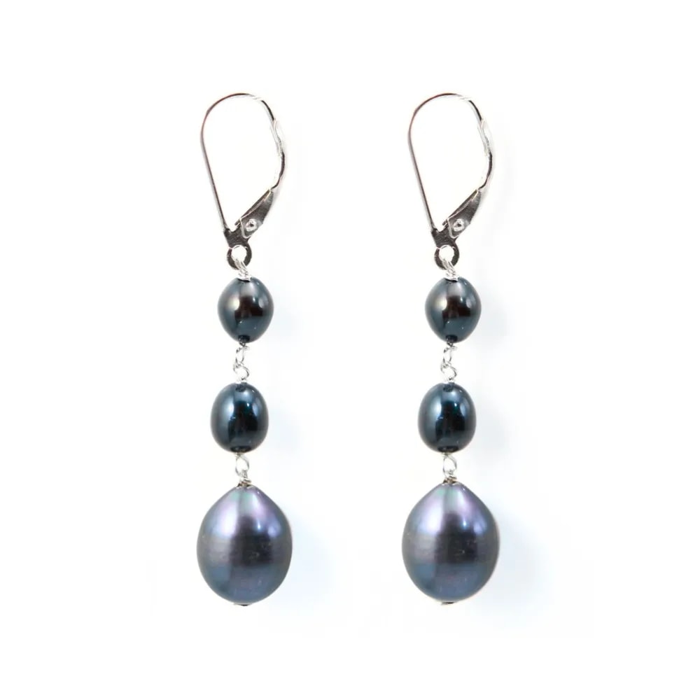 Earring silver925 freshwater pearl noir