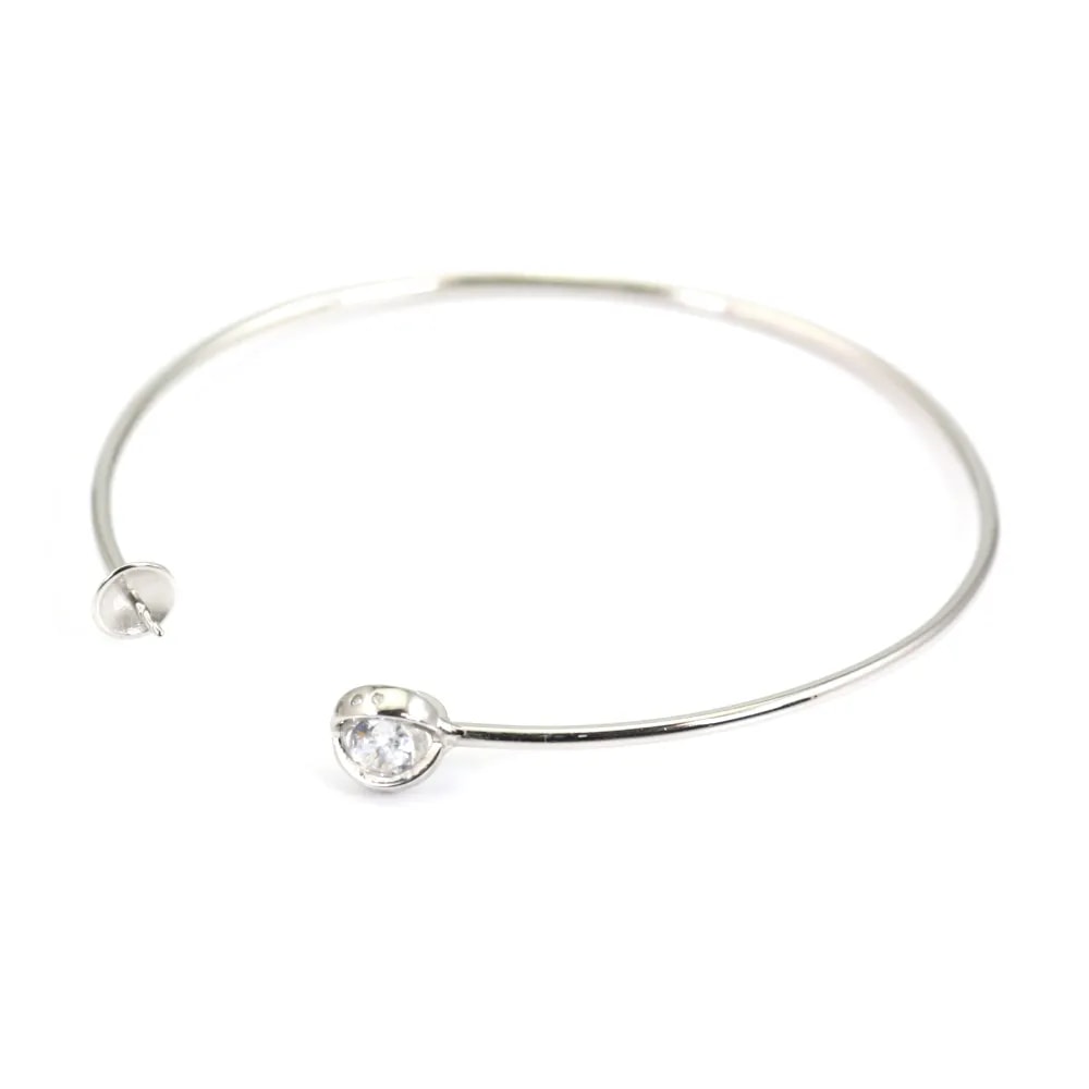 Argent 925 rhodié avec zirconium bracelet réglable pour perles semi percée 60mm x 1pc