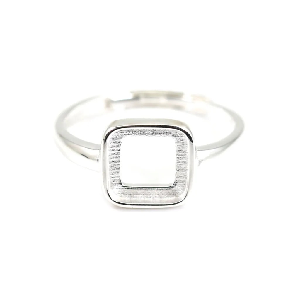 Anillo ajustable para cabujón cuadrado de 8mm - Plata de Ley 925 x 1ud