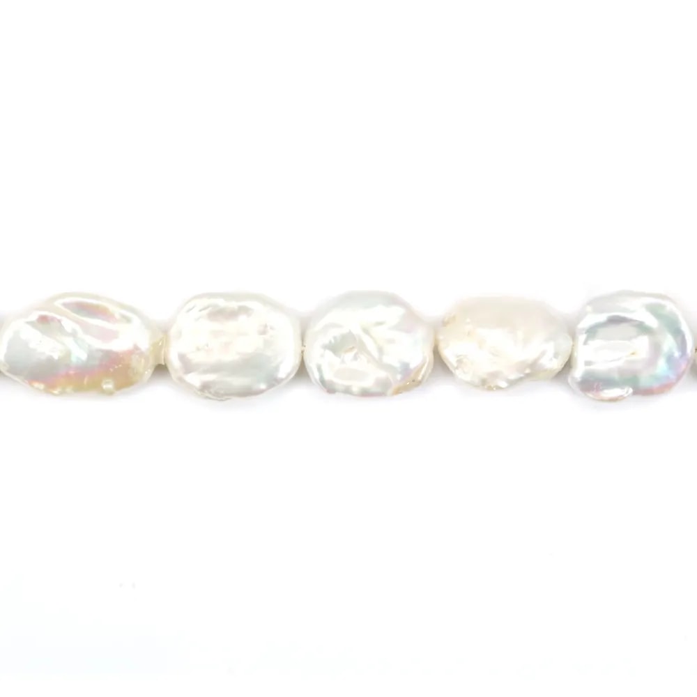 Perla coltivata d'acqua dolce, bianca, keshi, 15-17 mm x 40 cm