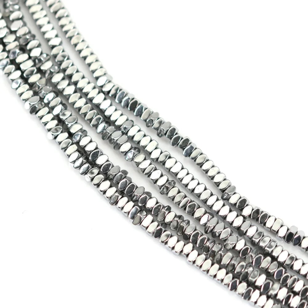 Hématite argenté rondelle carré facetté 1.2x2mm x 39cm