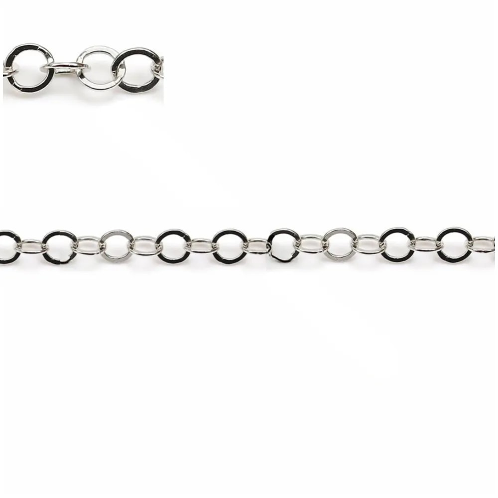 Chaîne argent 925 Rhodié maille ronde plat 3.5mm x 50cm