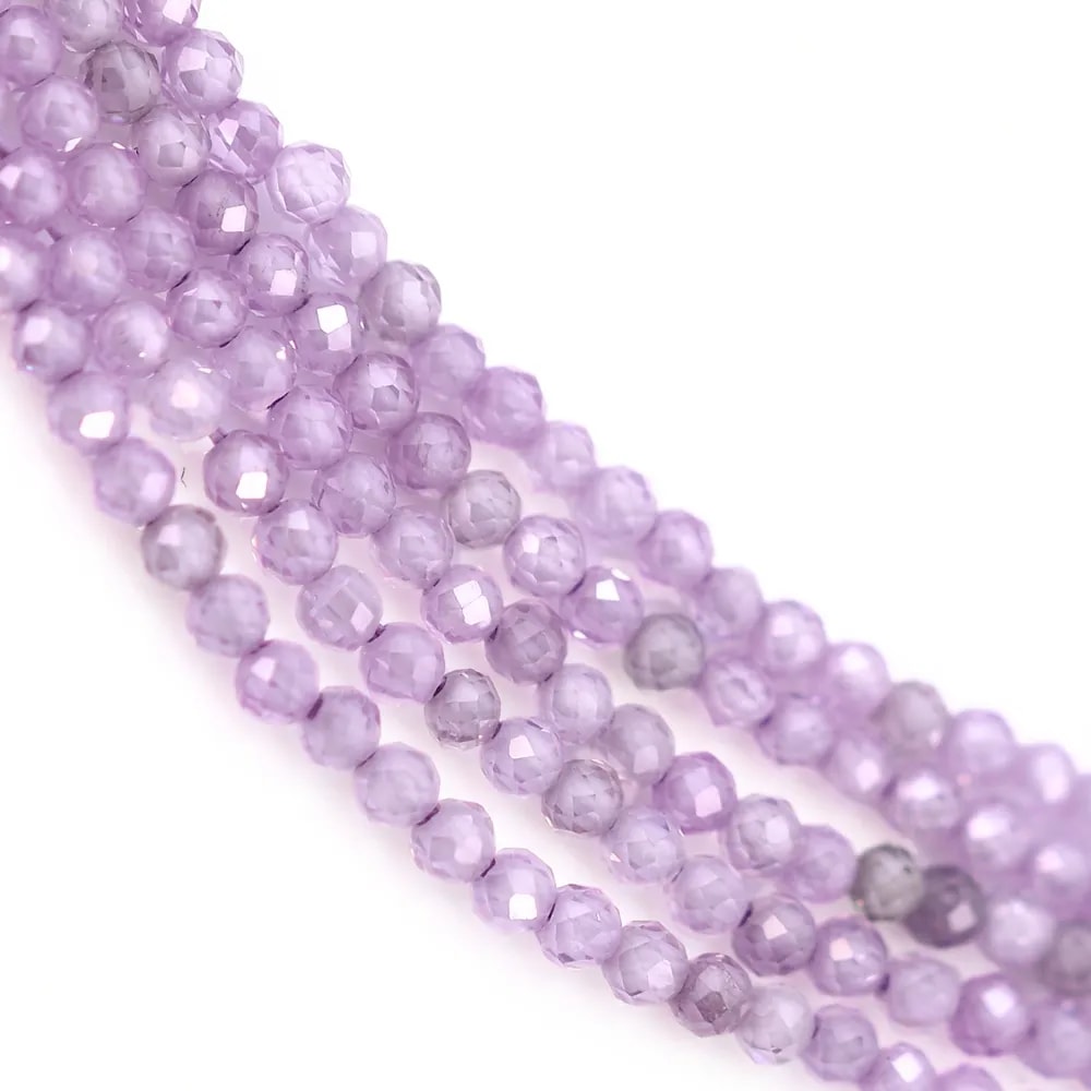 Round faceted purple zirconium oxide 2mm x 38cm