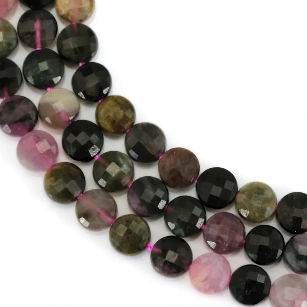 Tourmaline multicolore, de forme ronde plate facetté, 6mm x 39cm