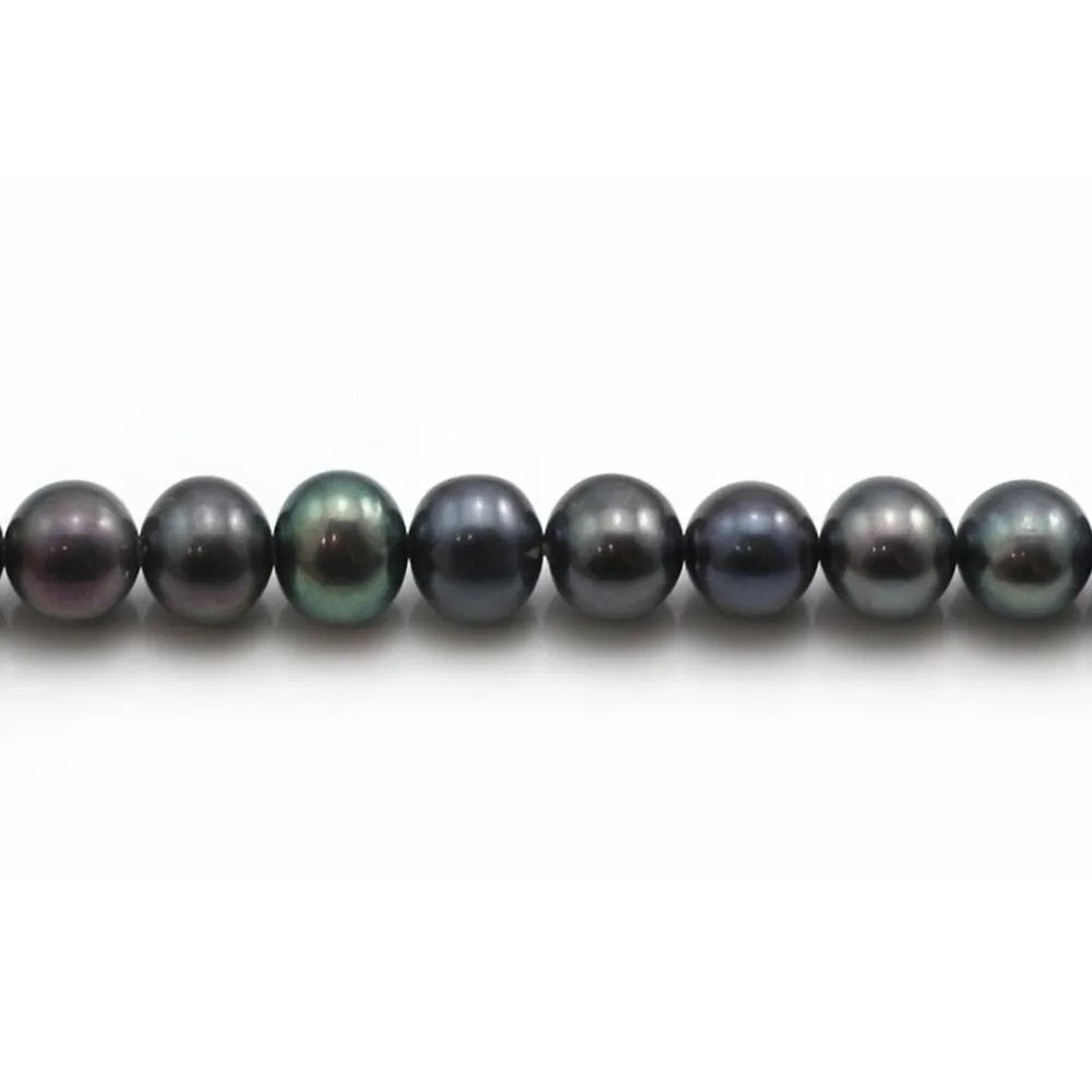 Perles de culture d'eau douce, bleu foncé, ronde, 6-7mm x 40cm