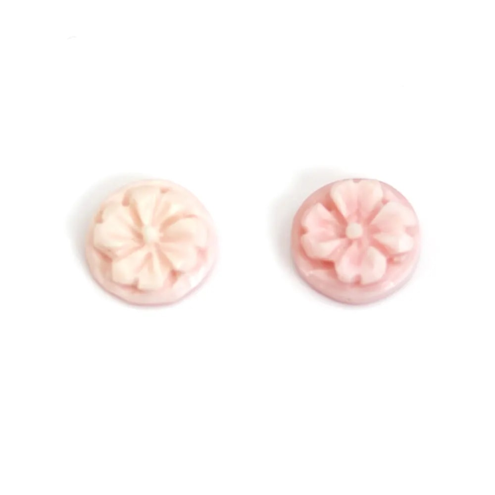 Cabochon Camée Conque rose rond fleur 8mm x 1pc