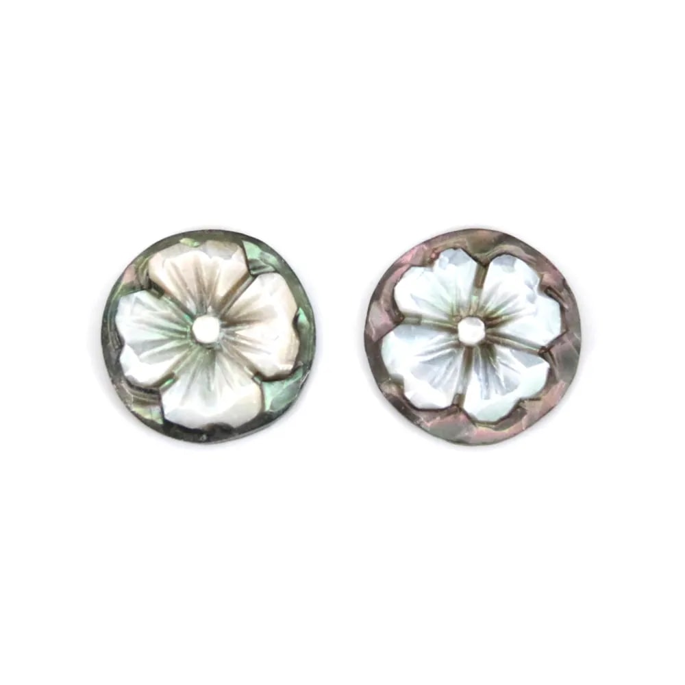 Cabochon Camée Nacre gris rond fleur 14mm x 1pc