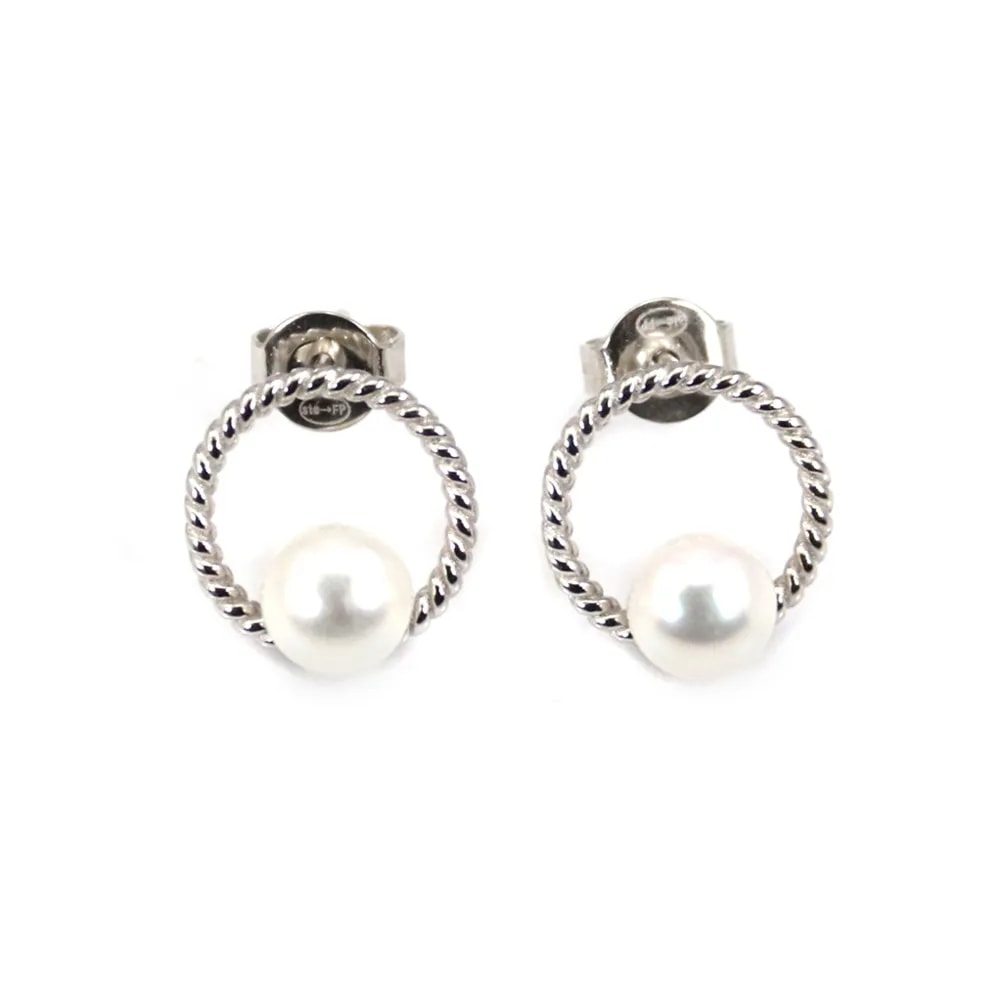 Ohrring mit Ring aus weißer Zuchtperle - 925er Silber, rhodiniert x 2St