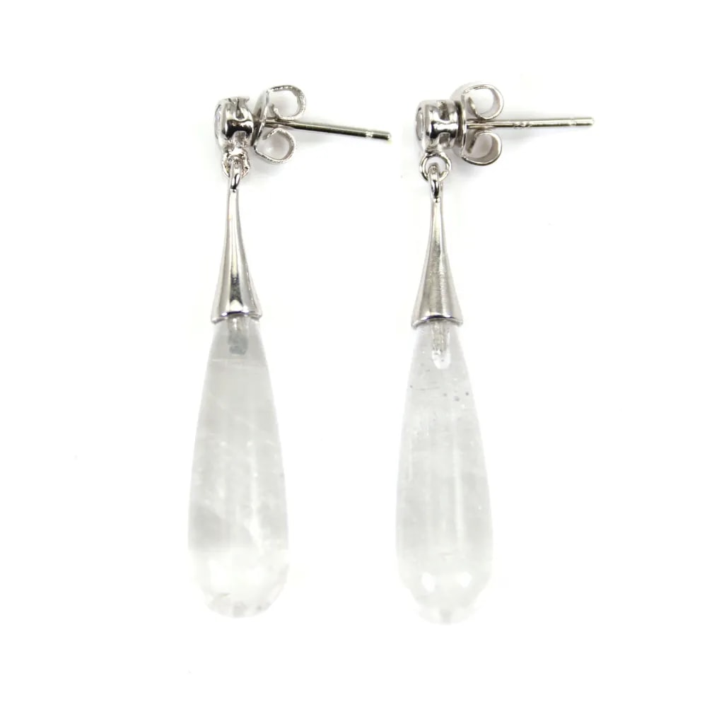 Pendiente de cristal de roca 7x23mm - Plata 925 Rodio x 2pcs