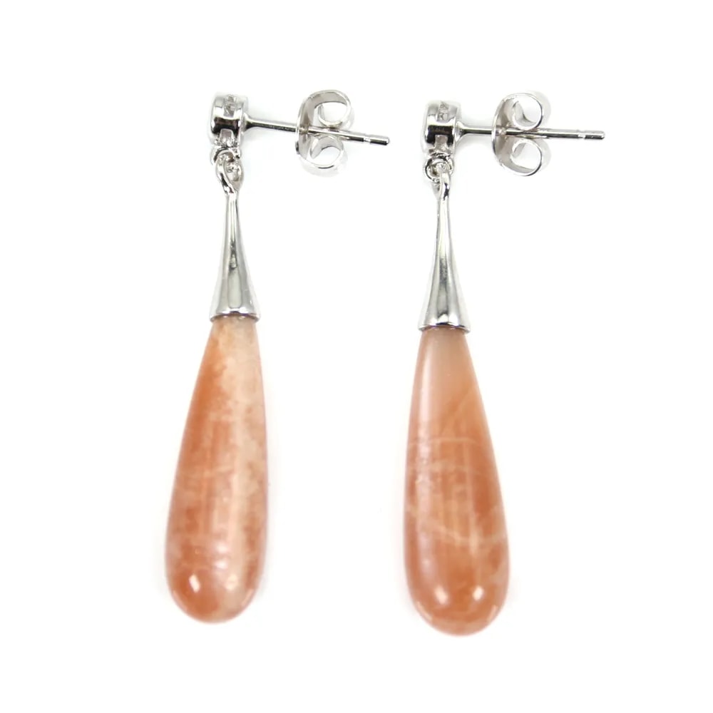 Brinco com pedra da lua laranja 7x23mm - Prata de lei ródio 925 x 2pcs