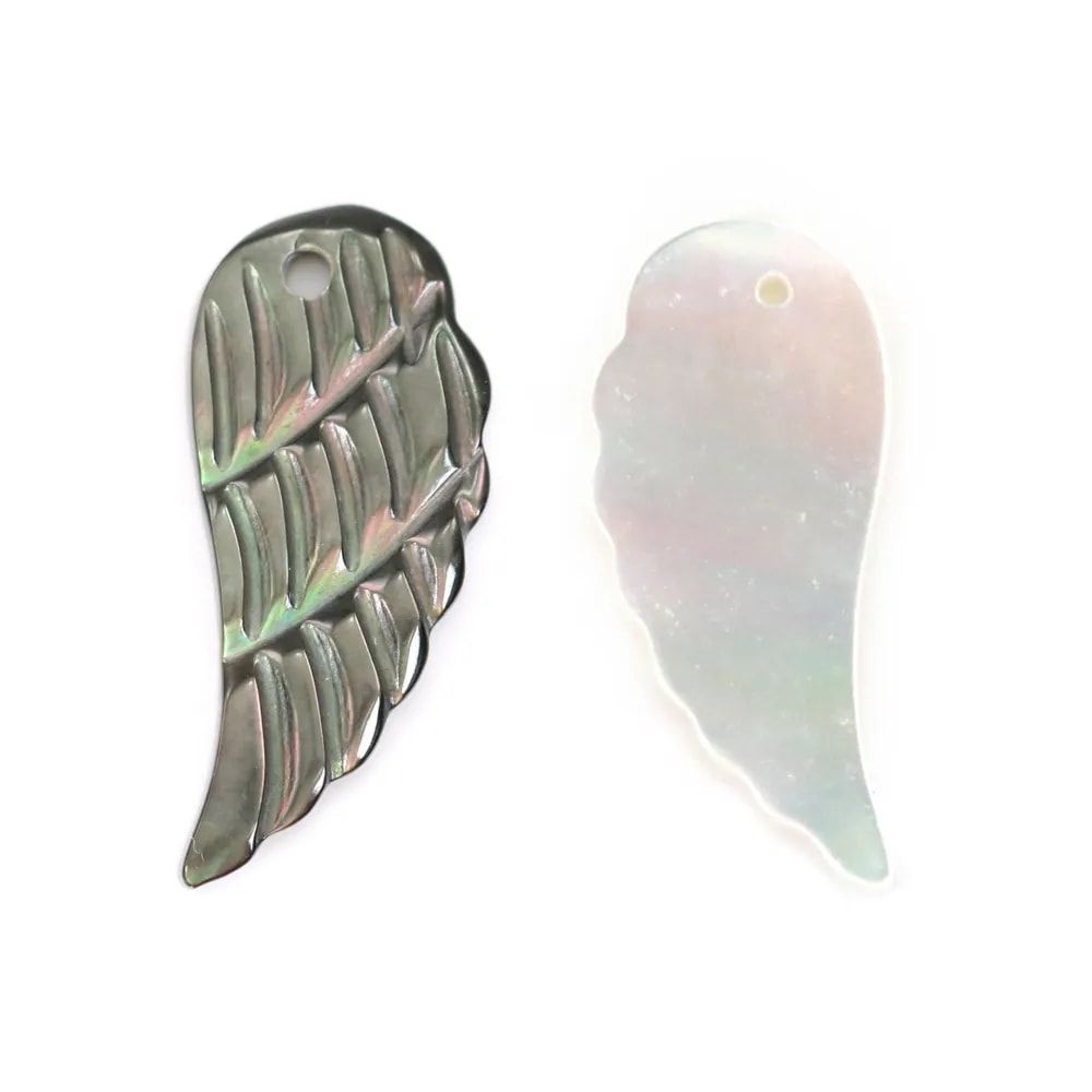 Nacre grise en forme d'aile 10x22mm x 1pc