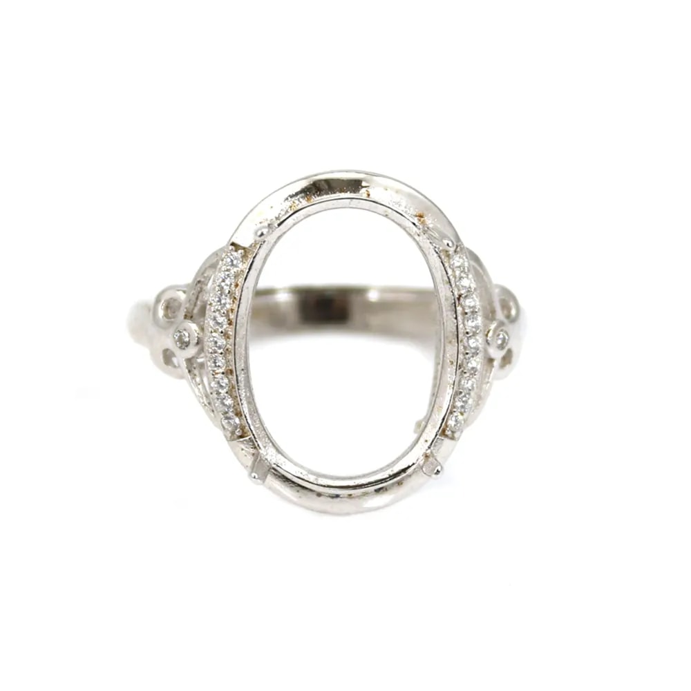 Anel ajustável para cabochão 13x18mm - óxido de zircónio e prata 925 banhada a ródio x 1 unidade