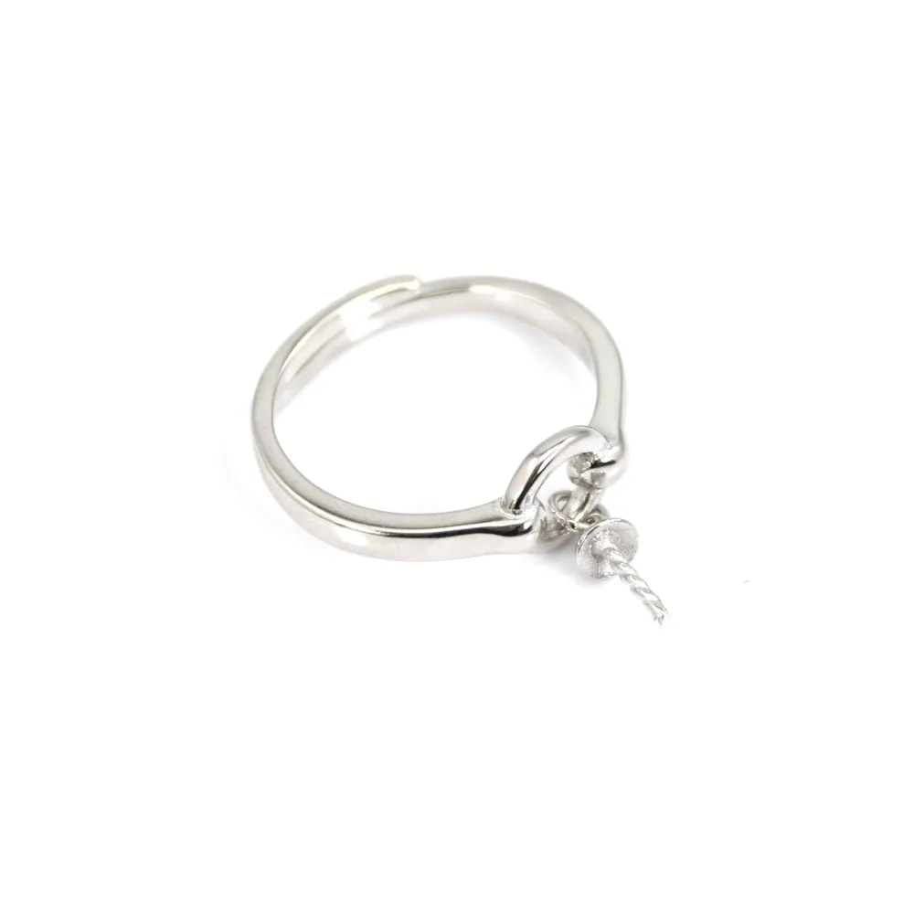 Verstellbarer Ring mit Ringschiene für Halbperlen - 925er Silber rhodiniert x 1Stk