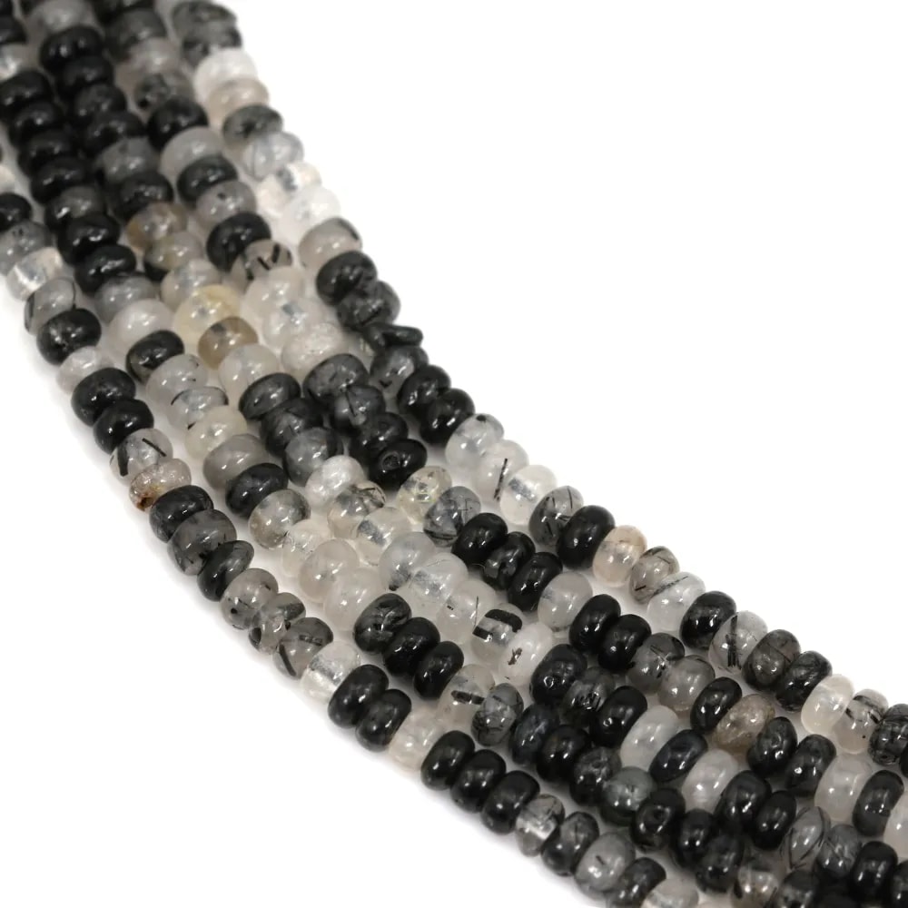 Rondella di quarzo rutilo nero - Heishi - 2x4mm x 39cm