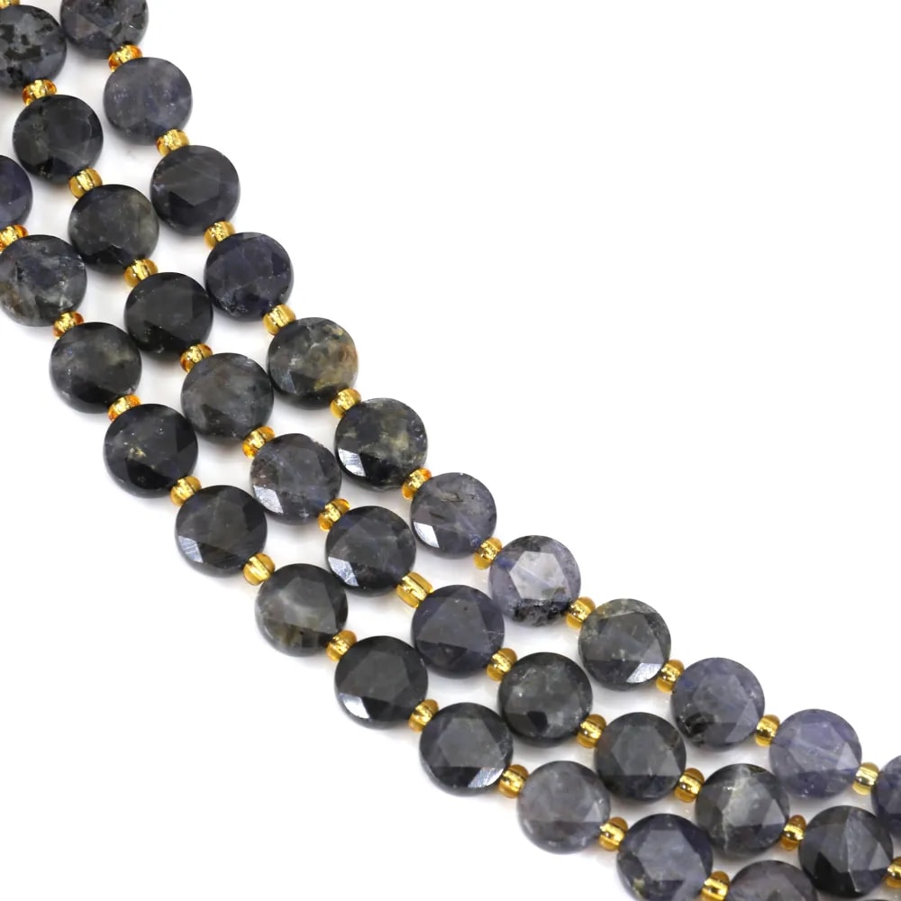 Cordiérite (Iolite) rond plat facetté 8mm x 38cm