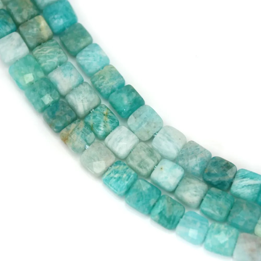 Amazonite bleu, de forme carré facette 6mm x 39cm