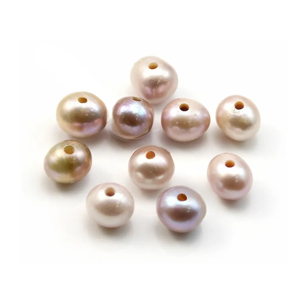 Perle d'eau douce ronde rose violacé à large perçage 7.5-8.5mm x 1pc