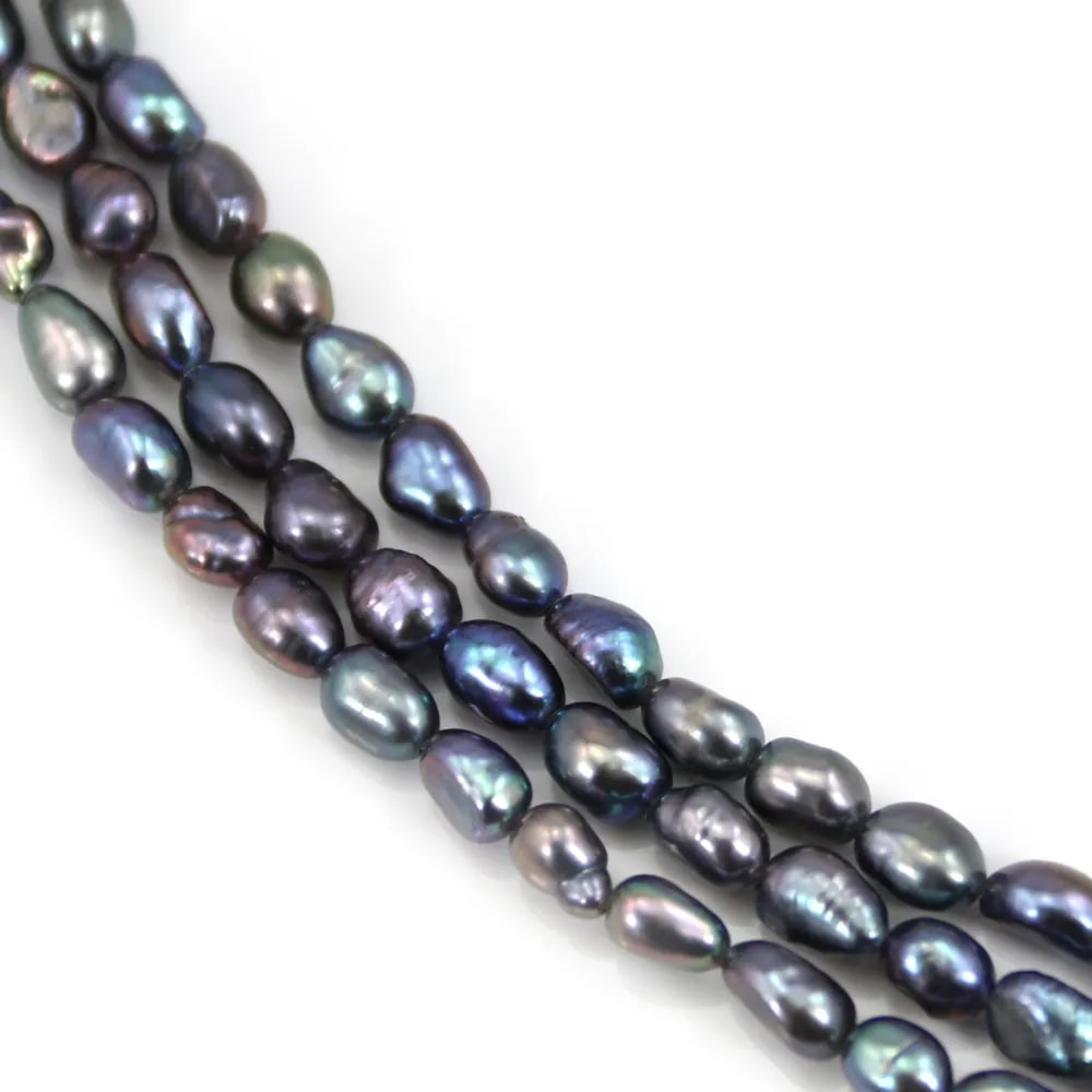 Perle de culture d'eau douce, bleu foncée, olive, 4mm x 39cm
