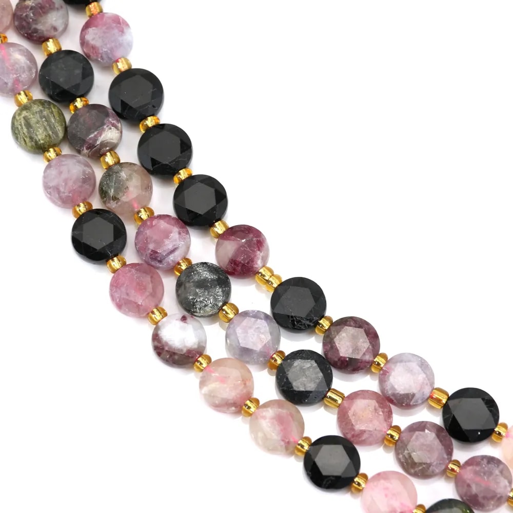 Tourmaline multicolore rond plat facetté 8mm x 38cm