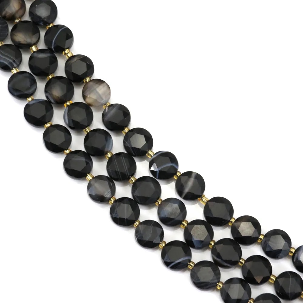Schwarze gestreifte facettierte flache runde Achatperlen 8mm x 38cm (41 Stück)