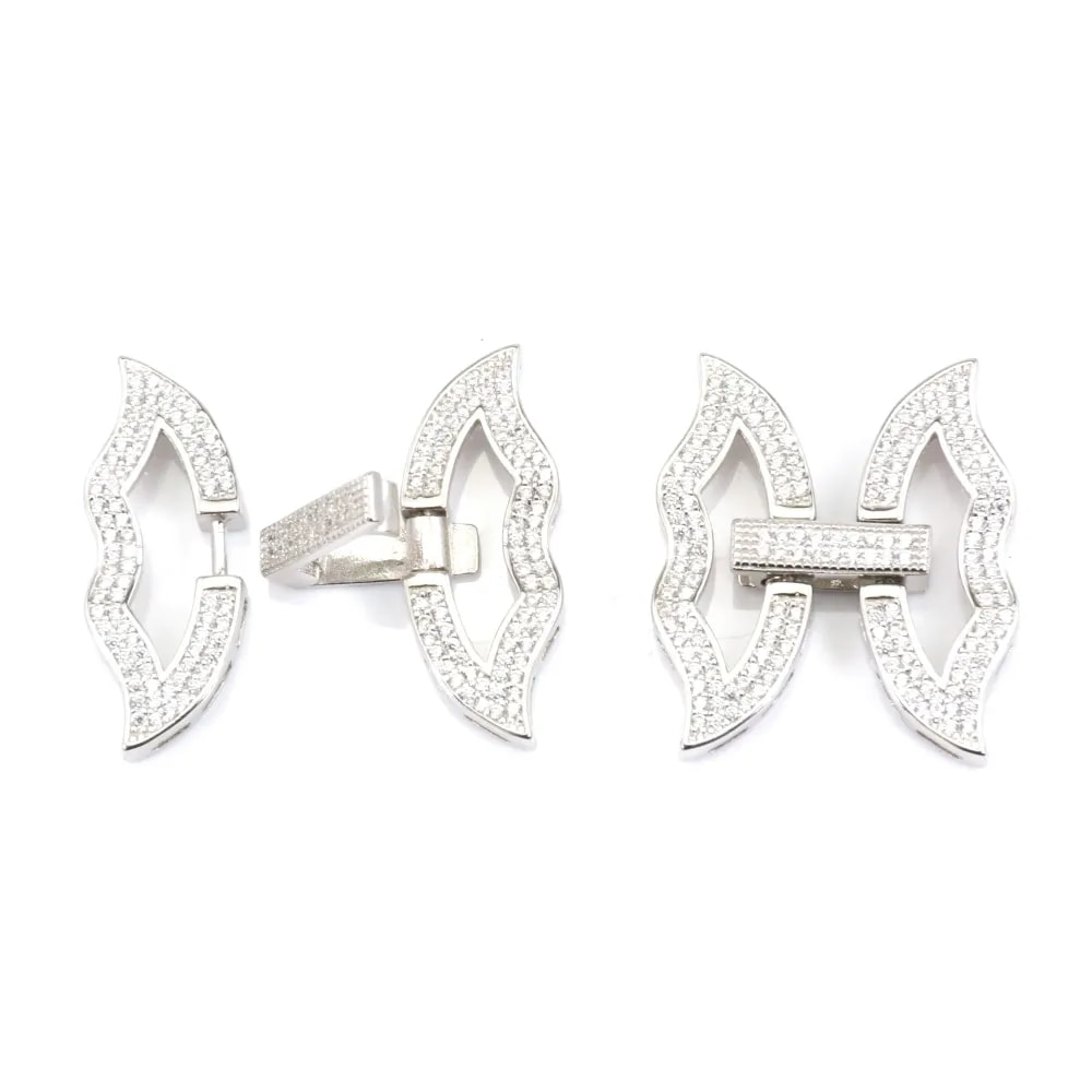Fermoir à clipser strass lèvres 24x26mm - oxyde de zirconium & Argent 925 Rhodié x 1pc