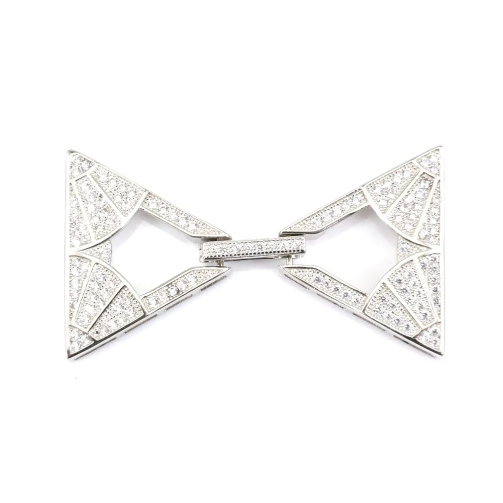 Fermoir à clipser strass triangle 23x40mm - oxyde de zirconium & Argent 925 rhodié x 1pc