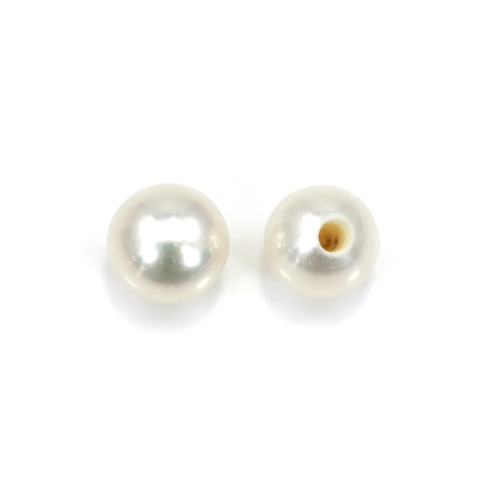 Pérola de água doce, semi-furada, branca, redonda, 2,5-3mm x 2 peças