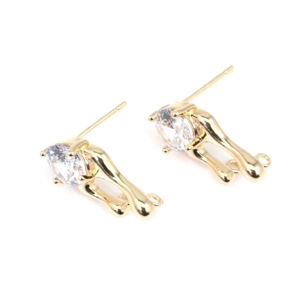 Orecchino fantasia 9x18mm - ossido di zirconio & Dorato x 2 pezzi