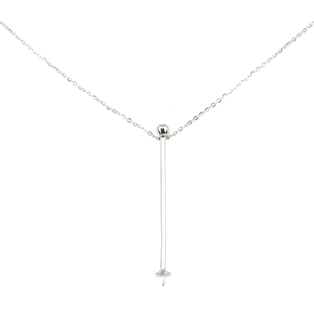 Catena a maglia forzata con asta per perla semiforata - Argento 925 rodio x 40cm