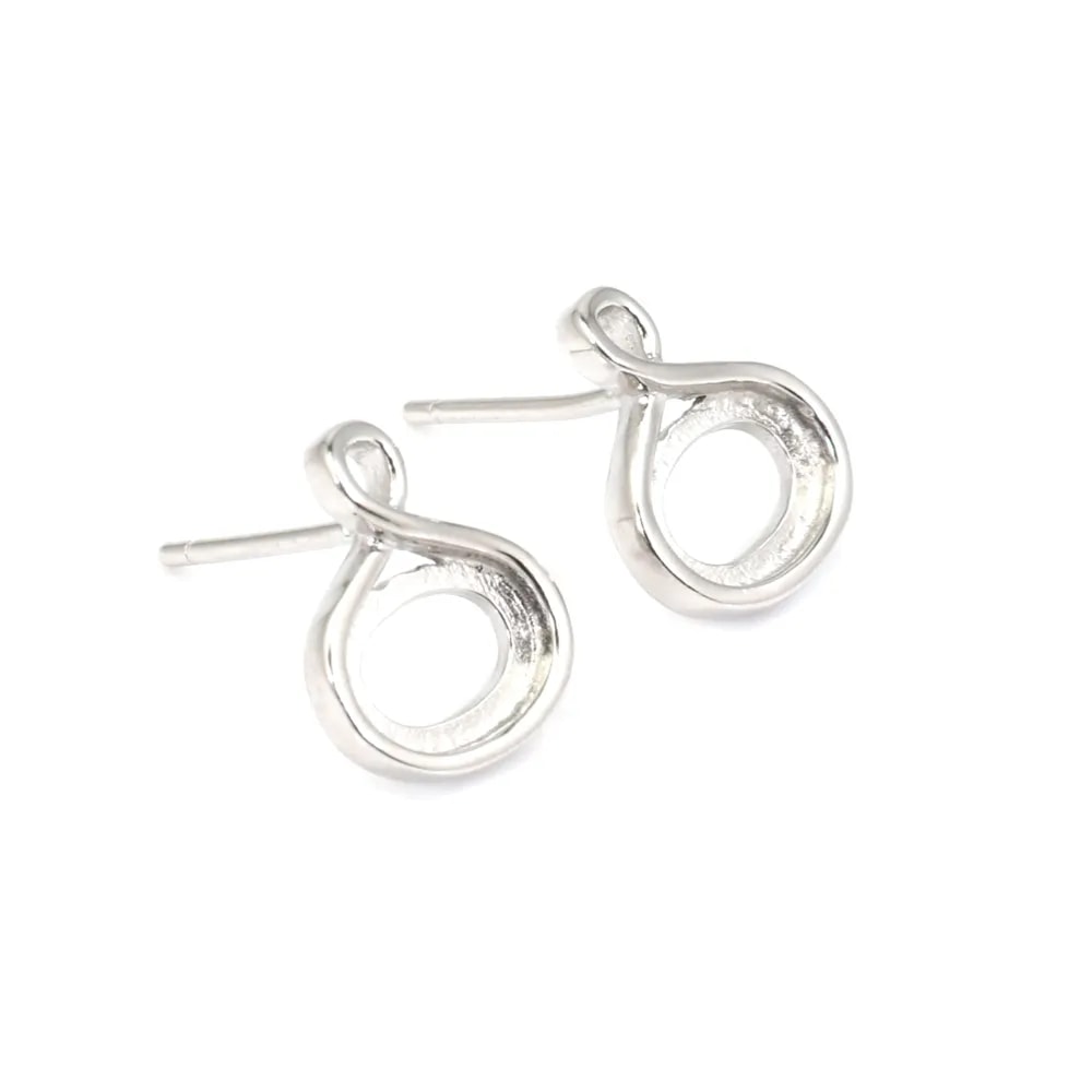 Earring stud for oval cabochon 6x8mm - Rhodium plated 925 Sterling Silver x 2pcs