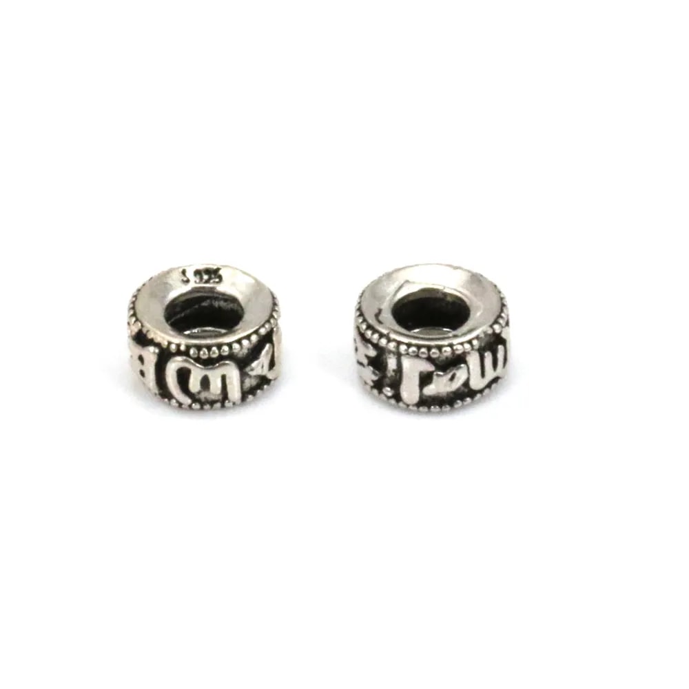 Bead spacer rondelle Tibetan mantra 5x9mm - Nielloed 925 Silver x 1pc