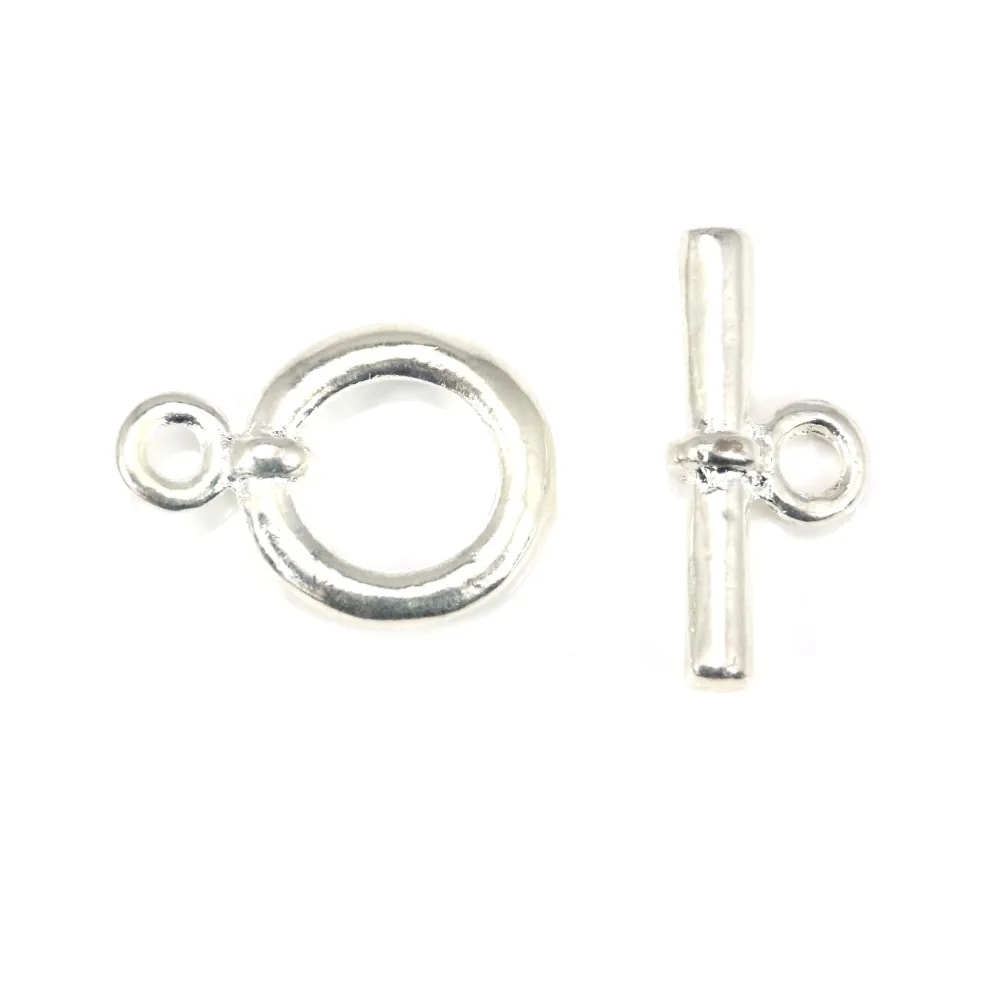 Chiusura "Toggle OT" in metallo liscio, color argento, 15mm x 2 pezzi