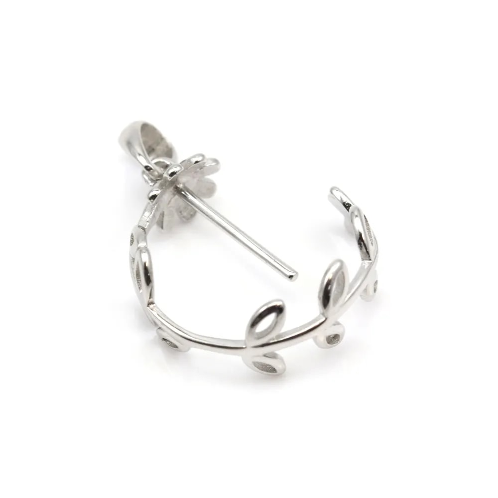 Asola alloro per perla semiforo (10mm) - 21mm - Argento 925 rodio x 1pz