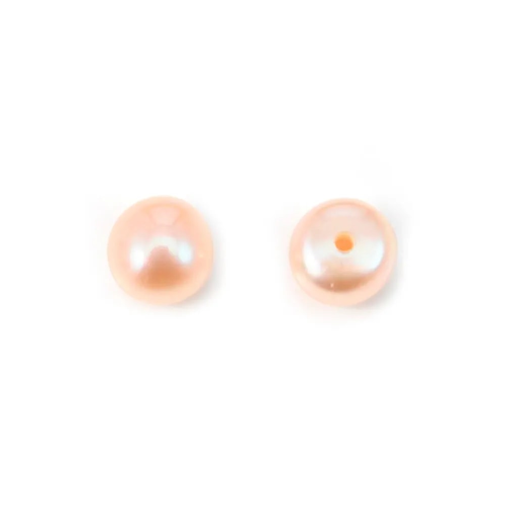 Freshwater cultured pearls, semi-drilled, salmon, button, 4-4.5mm x 4pcs