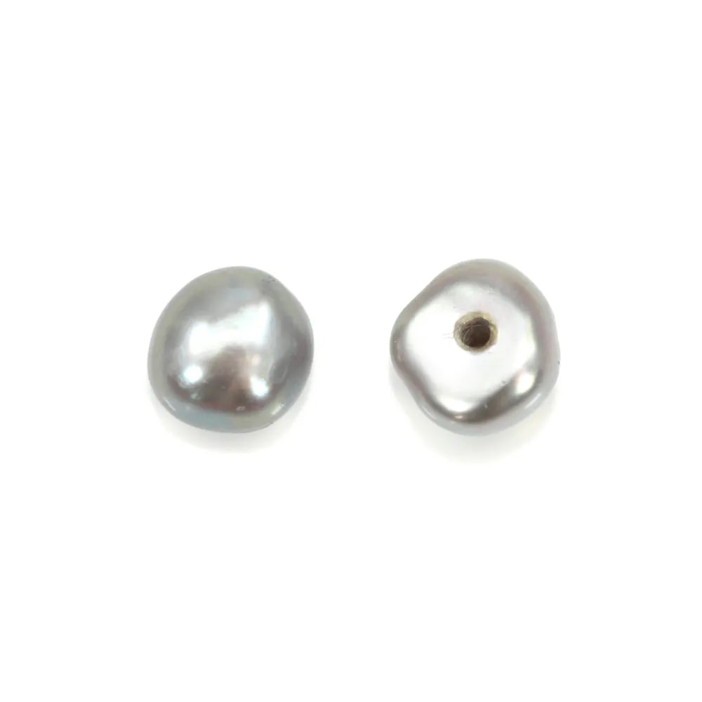 Pérolas de água doce, semi-perfuradas, cinza, botão, 3.5-4mm x 4 peças