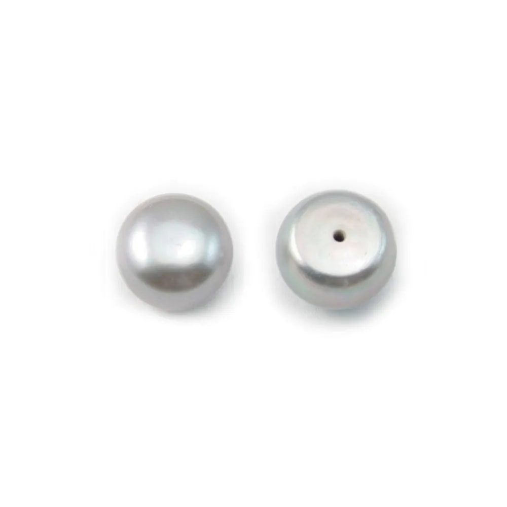 Freshwater cultured pearls, semi-drilled, grey, button, 3.5-4mm x 4pcs