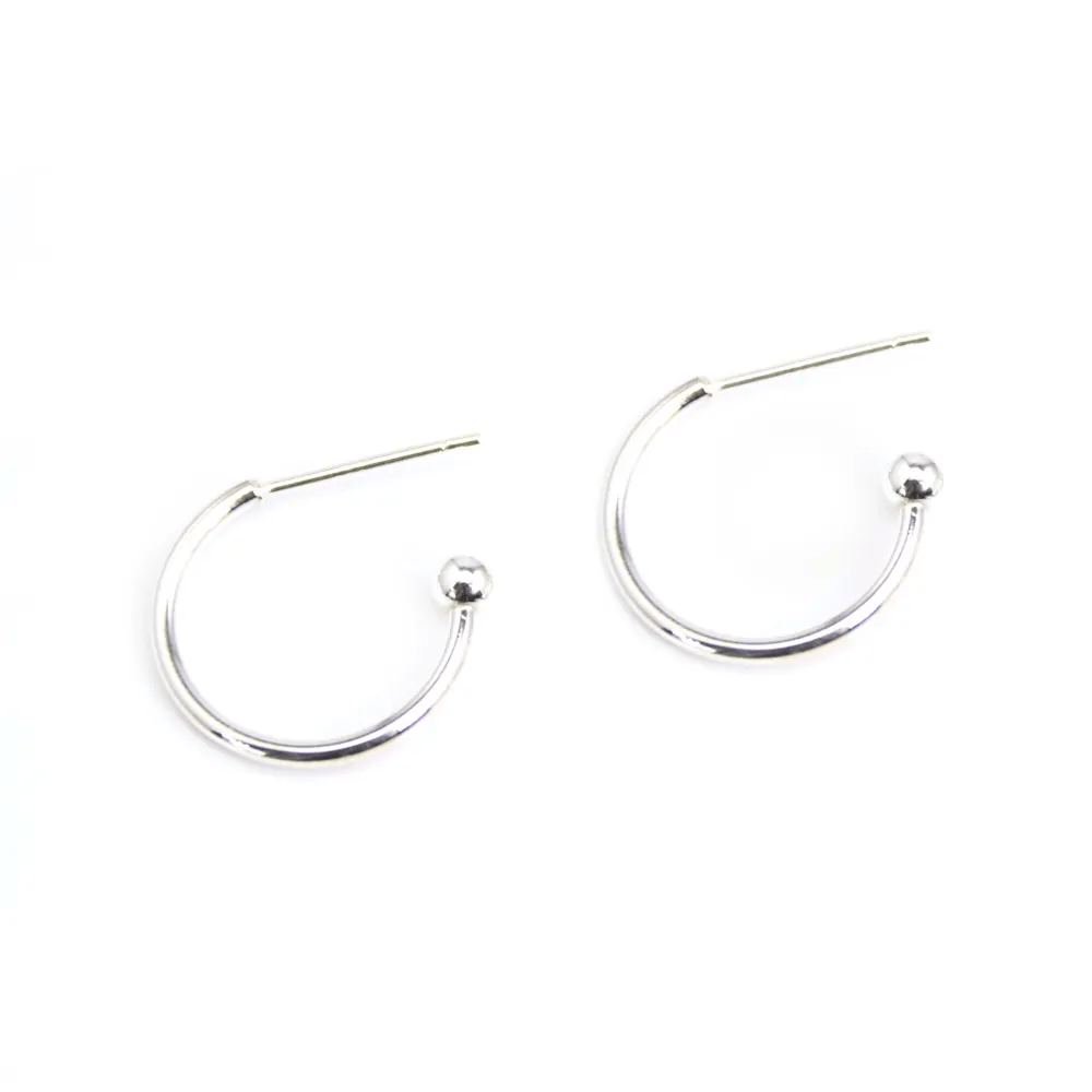 Nail ear hoop ball 15mm - Silver 925 x 2pcs