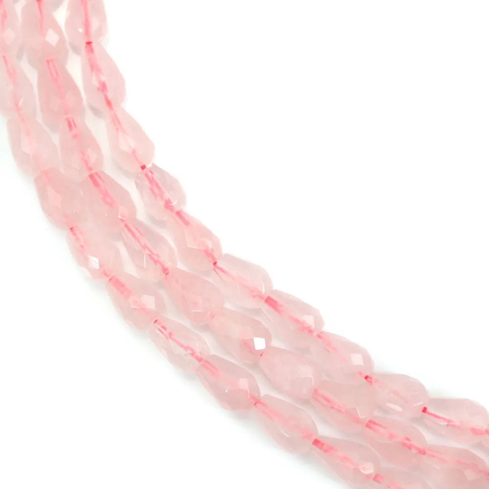 Faceted rose quartz drop 6x9mm x 39cm