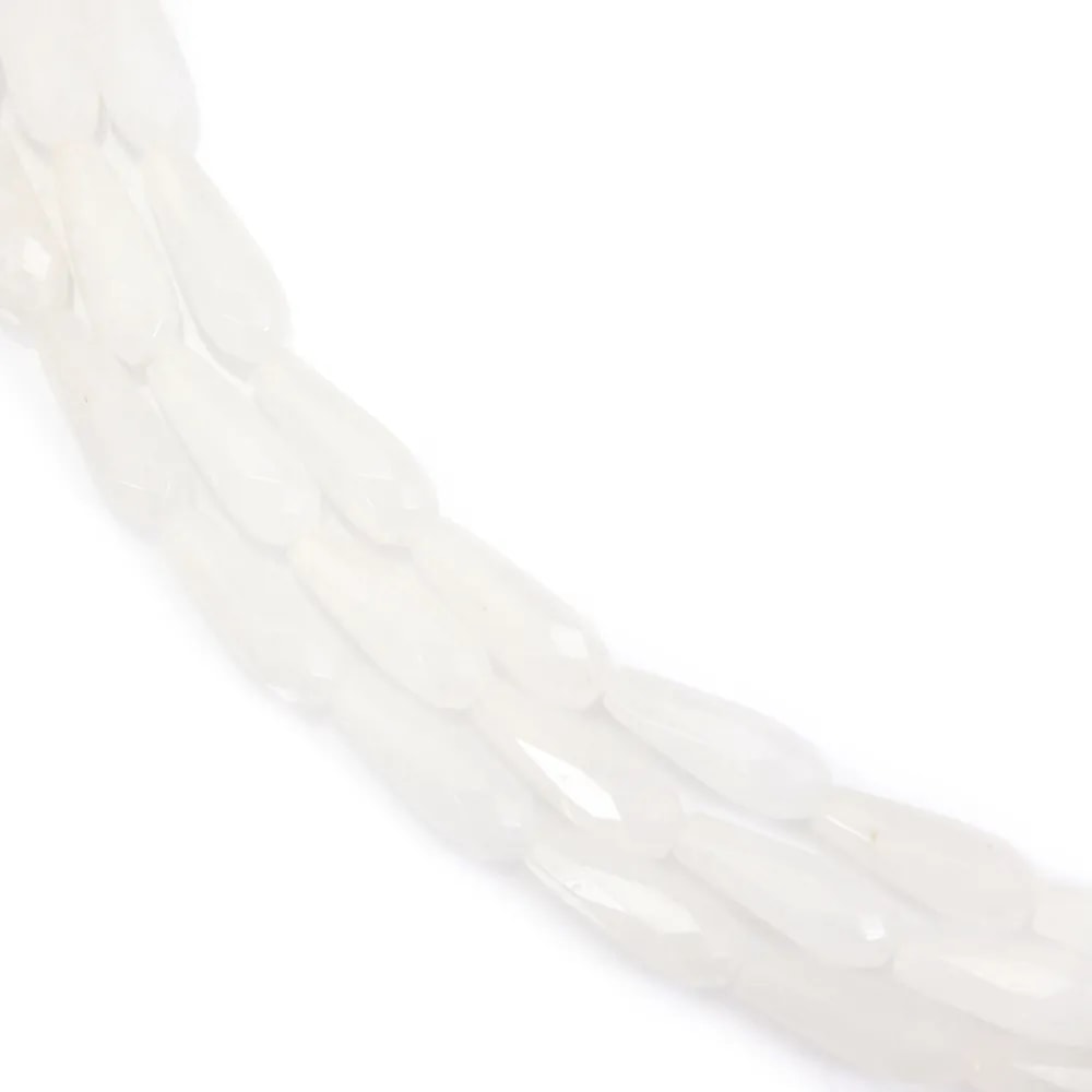 Jade blanco gota facetado 6x16mm x 39cm