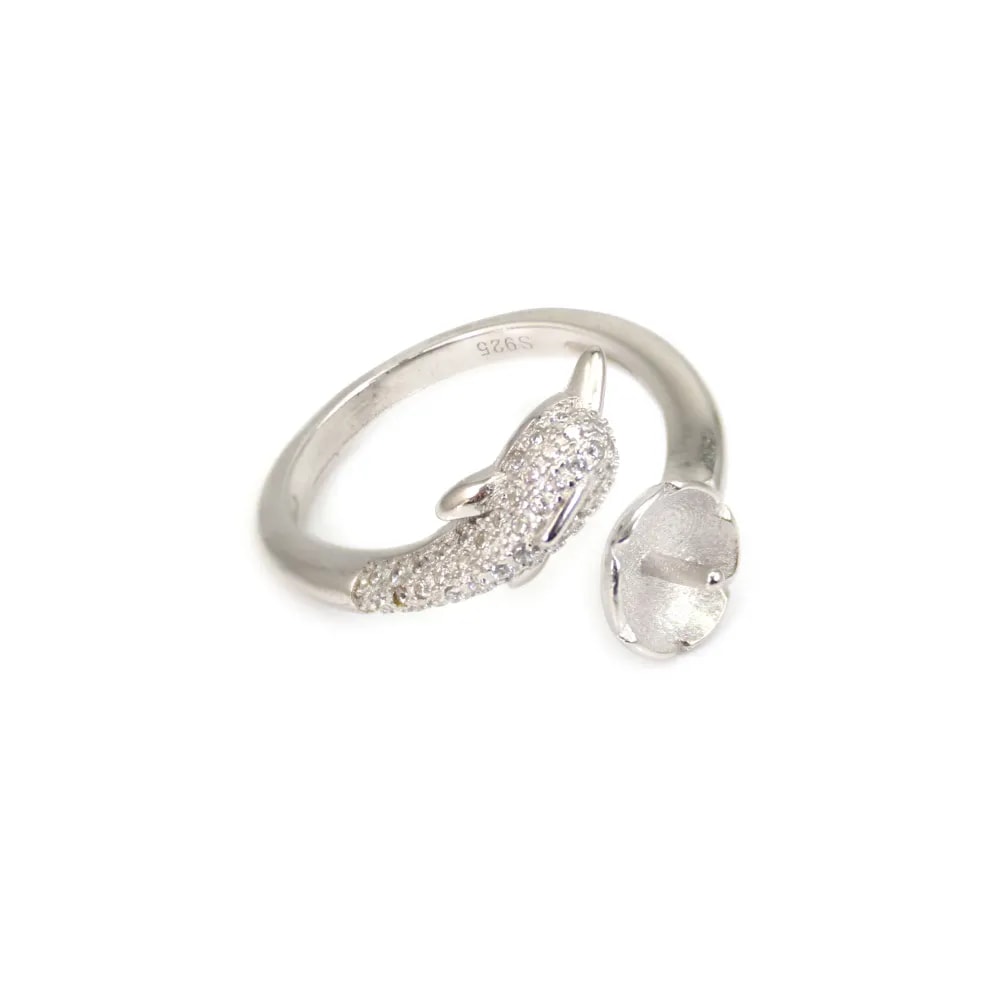 Anello regolabile con delfino in strass per semi forato - zircone cubico e Argento 925 rodio x 1pz