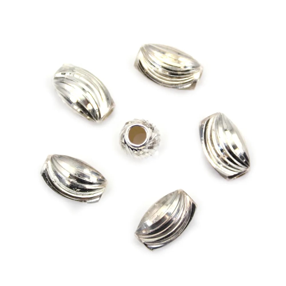 Pérola de azeitona listrada 6x10mm - Prata 925 x 1 unidade
