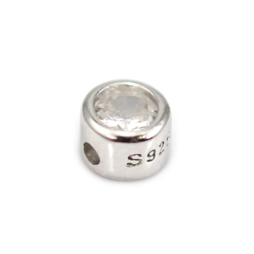 Zwischenstück rund Strass 4mm - Zirkonia & Rhodiniertes Silber 925 x 1 Stück