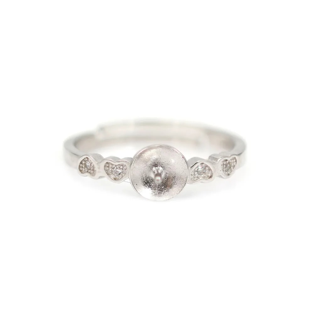 Anello regolabile mini cuore strass per semi percée - ossido di zirconio & Argento 925 rodio x 1pc